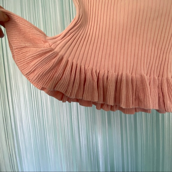 Pink Color Knit Stretchy Ribbed Ruffle Tube Top Size Small - Picture 8 of 15